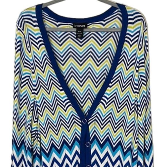 Lane Bryant Women's Blue Green Chevron Button-Down Knit Cardigan Size 18/20 NWOT - Picture 3 of 10
